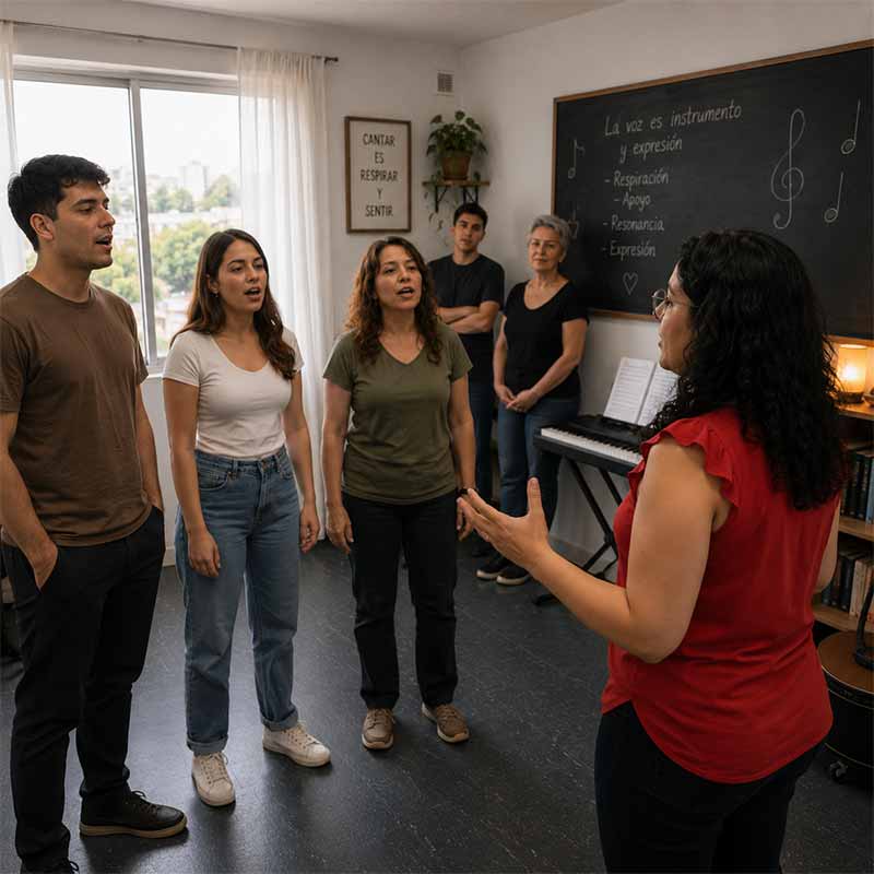 Ejercicios vocales en el Taller de Canto